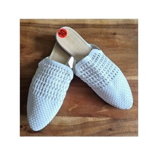 Restricted White Woven Slip-On Mules Sandals, Size 10